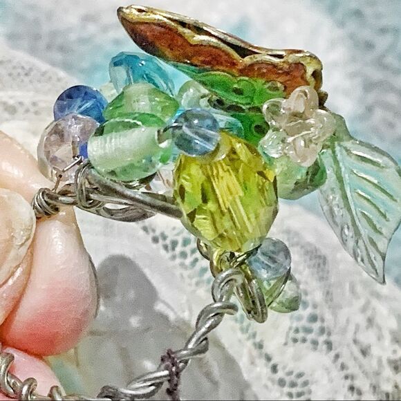 Vintage Artist made Cloisonné butterfly crystal wire ring sz11 - Picture 7 of 8